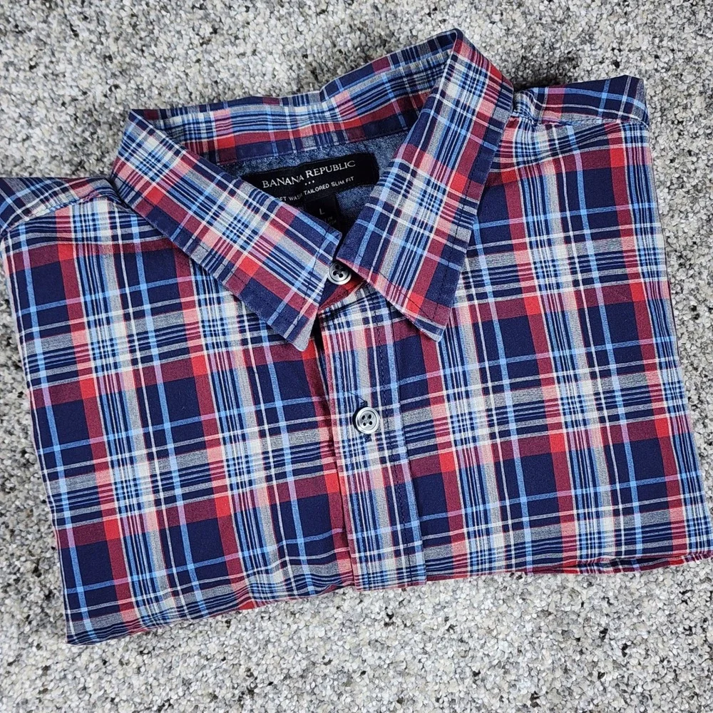 Banana Republic Button Down Mens L Slim Fit Soft Wash Plaid Shirt Excellent
